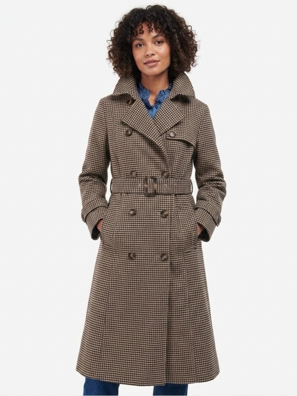 Like new! BARBOUR Greta Houndstooth Double-breasted Trench Coat